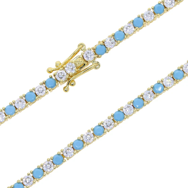 17-19CM Platinum Plated Turquoise Blue With White CZ Stone Tennis Bracelet