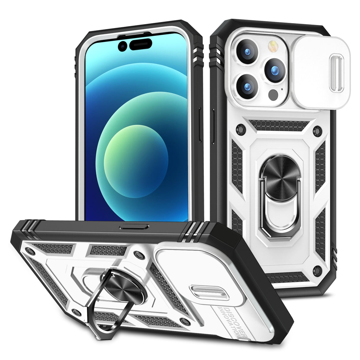 Design Case For iPhone 14 Pro Max 13 12 11 Pro XR X 360 Full Body Rugged Protective Slide Camera Stand Protection Ring Cover