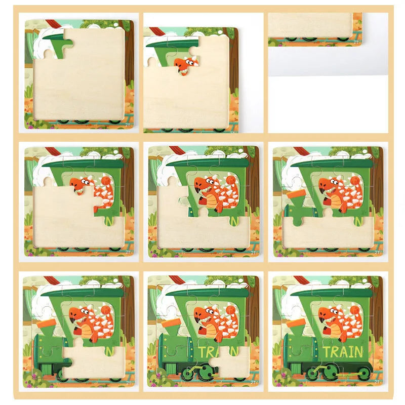 11x11cm Wooden 3d Cartoon Puzzle