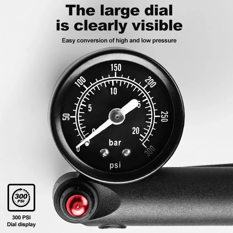 X-TIGER 25cm Portable High-pressure 300psi Bike Air Pump with Gauge