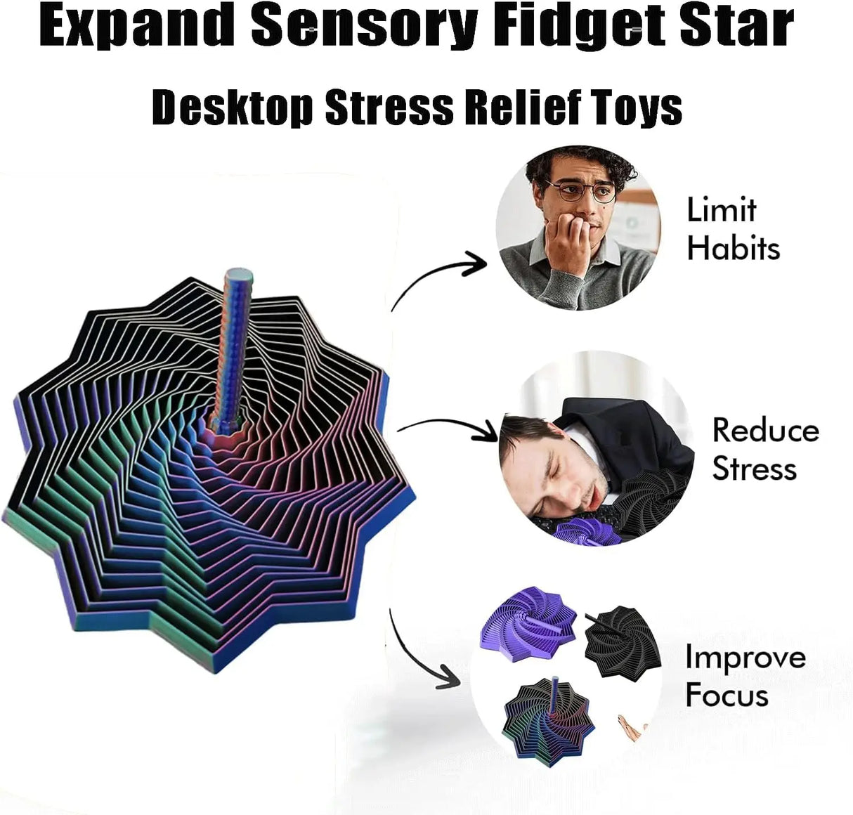 3D Printed Expanded Sensory Hexagon Fidget with Handle For Stress Relief