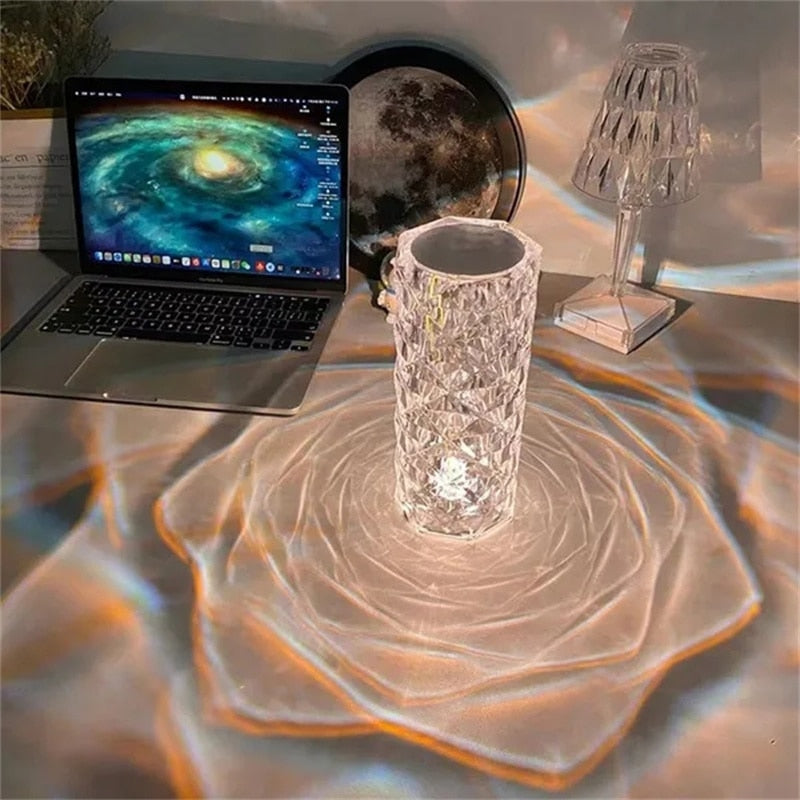 LED Crystal remote touch USB table lamp.  Romantic diamond color night light.