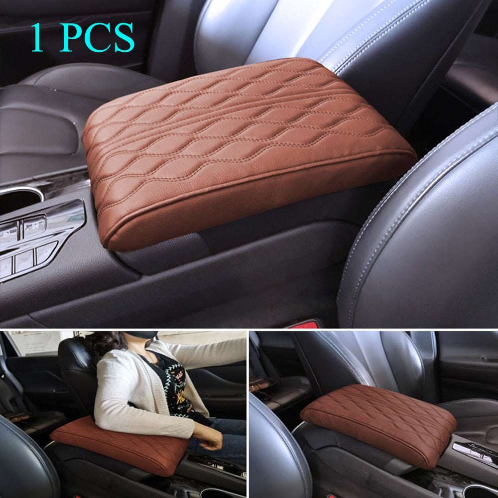Leather Console Arm Rest Protection Cushion With Wave Embroidery For Your Car.