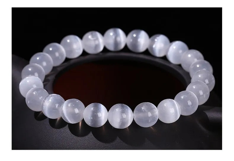 JD Natural White 6/8/10 mm Selenite Stone Bead Bracelet.