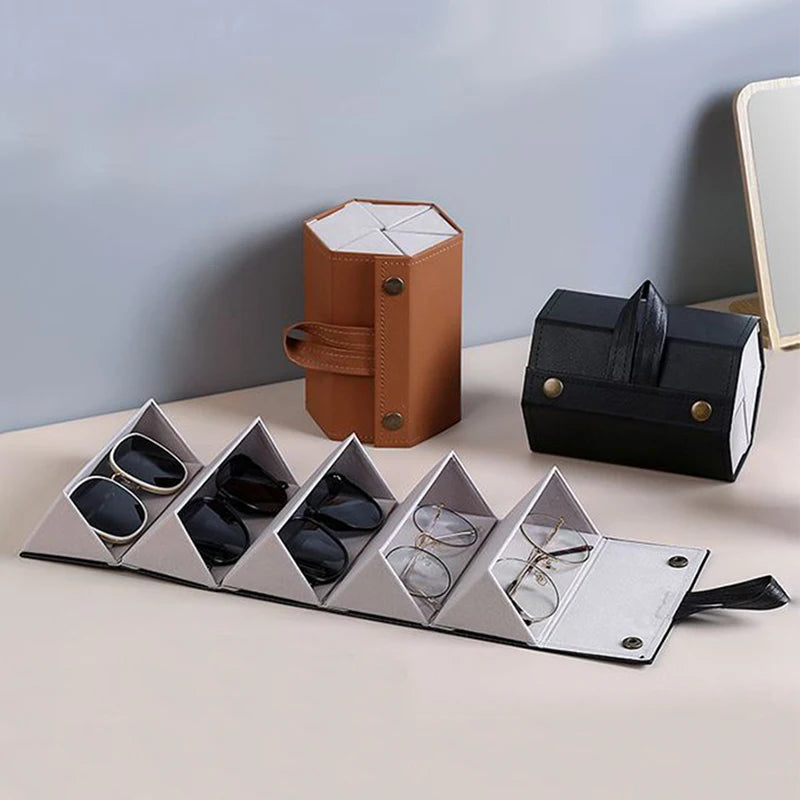 PU Leather Portable Storage Case For 5 Pairs of Glasses