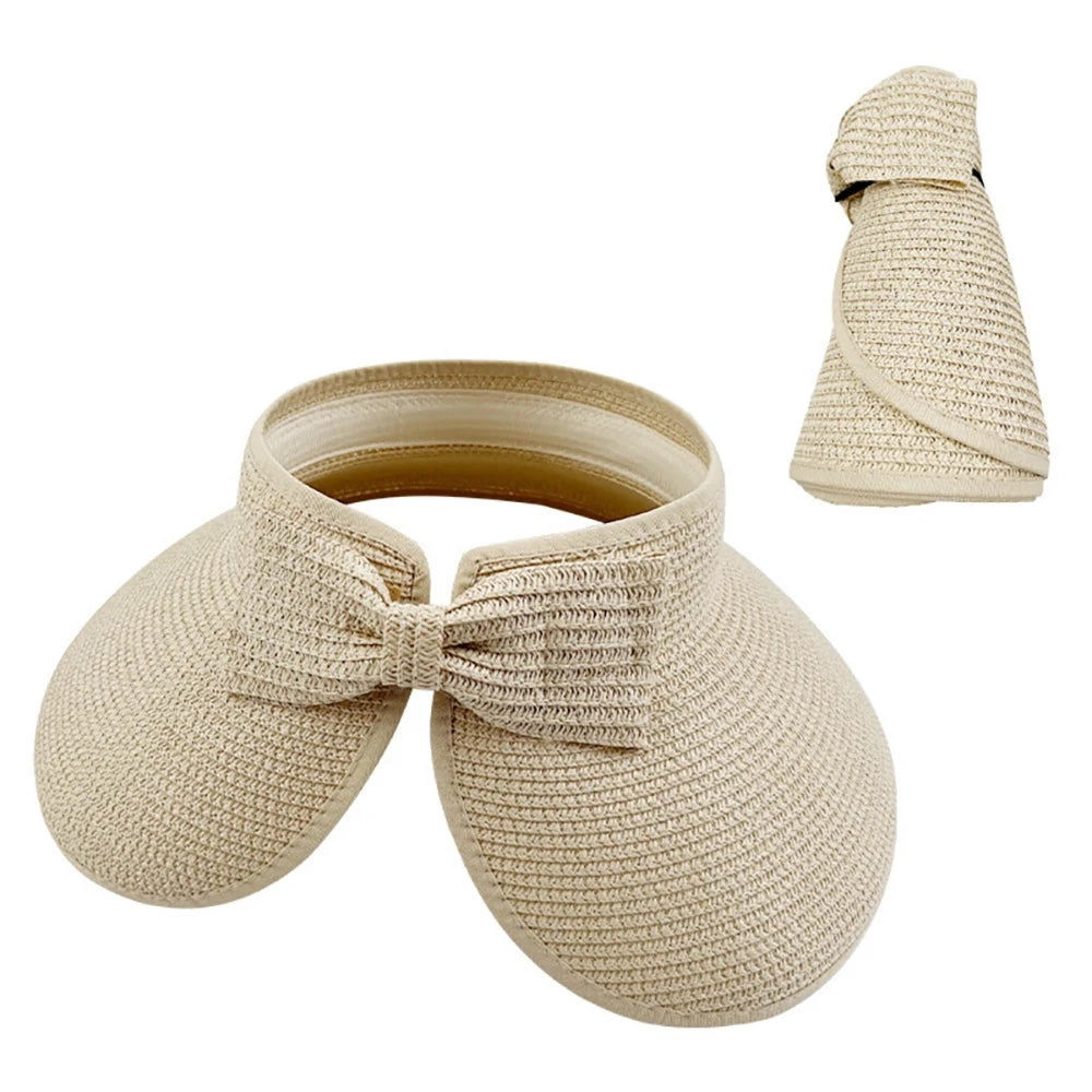 Women's Foldable Ponytail Straw Travel Sun Hat