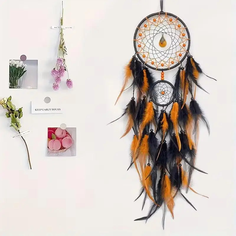 Hand-woven Dreamcatcher With Artificial Feathers And Crystals
