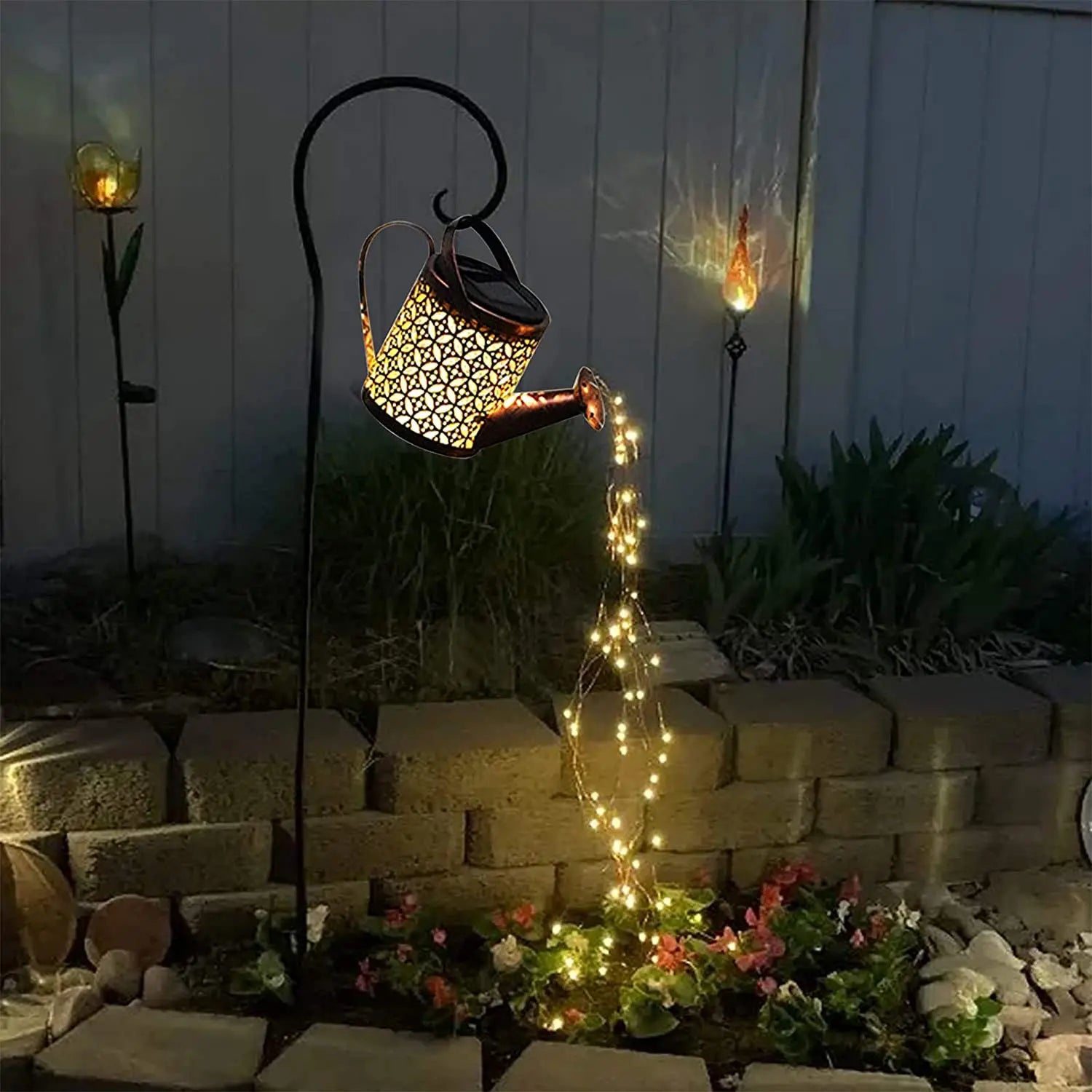 Solar Metal Waterproof Watering Can Garden Decor