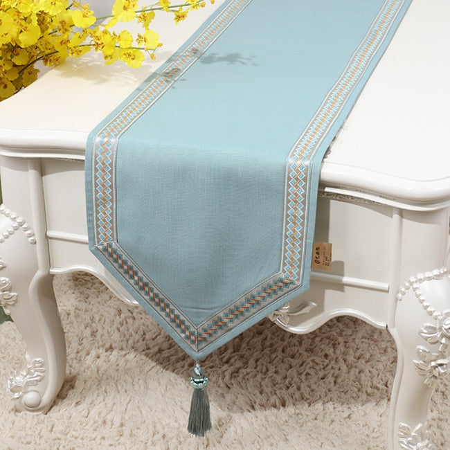 Rose Linen Table Runner With Tassels.
