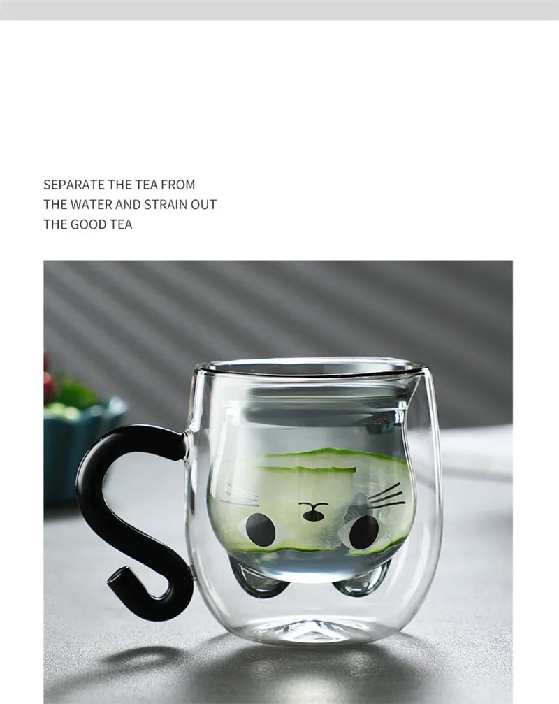 JUSTINLAU Creative Glass Double Wall Insulated Animal Mug