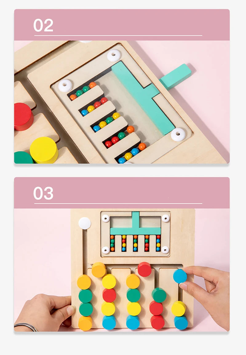 Toddlers Wooden Colorful Slide Matching Puzzle Board Game