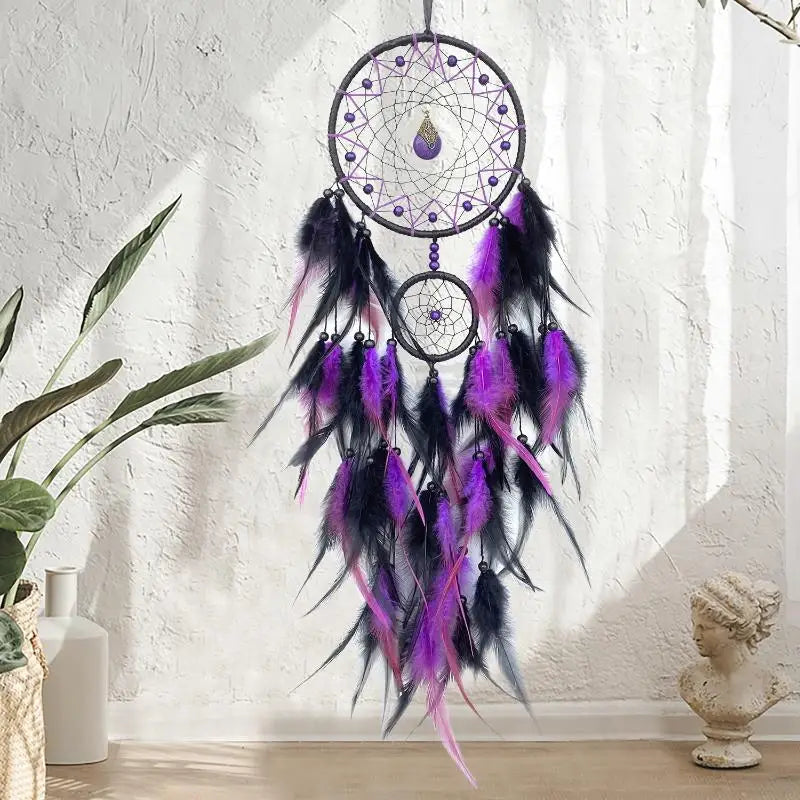 Hand-woven Dreamcatcher With Artificial Feathers And Crystals