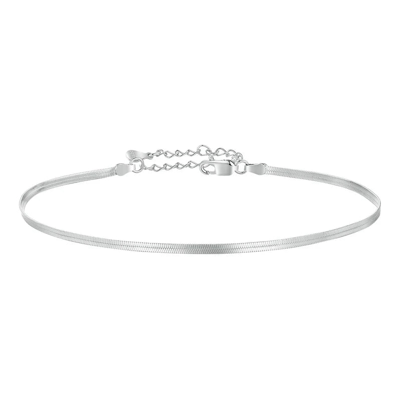 BAMOER 925 Sterling Silver Snake Adjustable Chain Anklet Bracelet