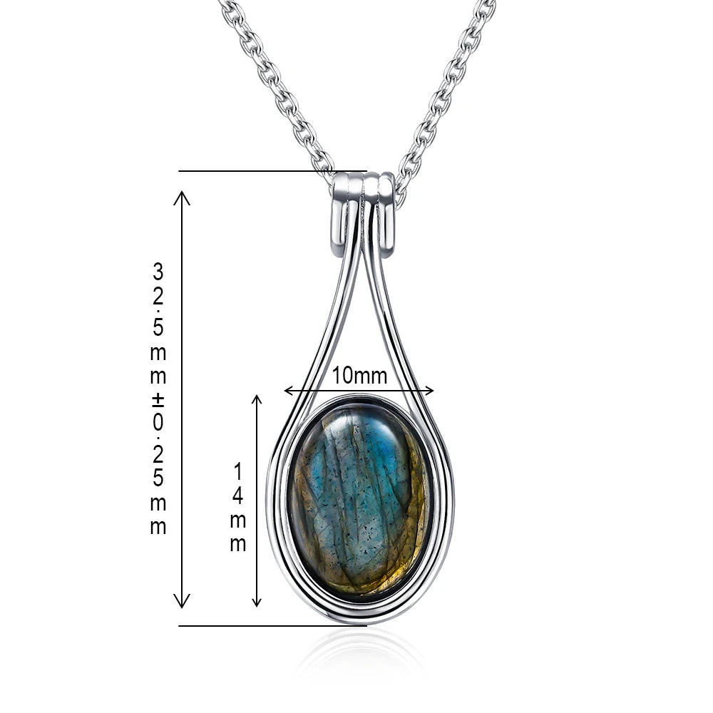 Oval 10X14MM Sterling Silver Platinum Natural Labradorite Pendants