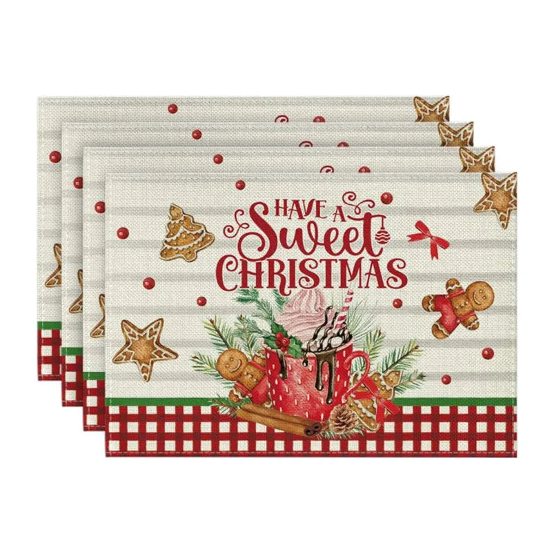 4PCS 30*45CM Linen Christmas Table Placemats