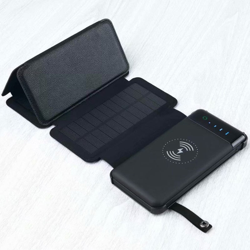 12000mAh Wireless Power Bank Foldable Solar Charger Powerbank Portable External Battery Pack