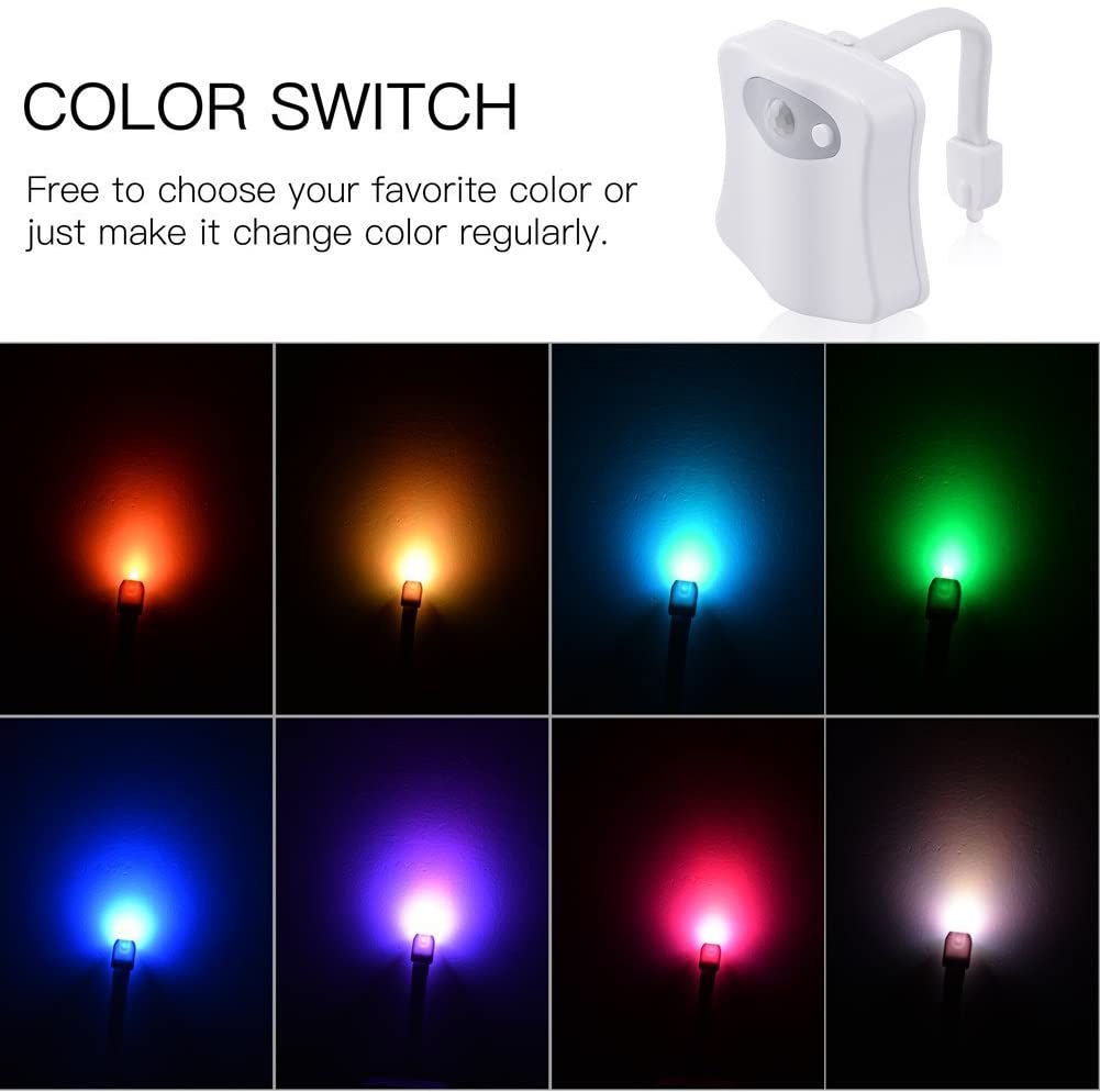 Decorative waterproof toilet light.  Motion sensor, battery operated.