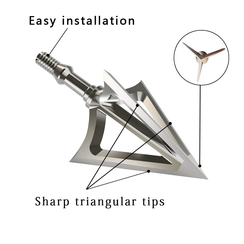 3/6/12/24pcs Archery  Broadhead Hunting Sharp 100/125 Grain Arrow Head 3 Blade Stainless Alloy Arrowhead Screw-In Tips