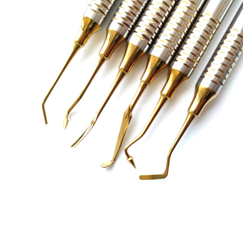 6pcs Dental Composite Resin Filling Spatula Titanium plated Head Resin Filler Set thick handle Restoration set Dental Instrument