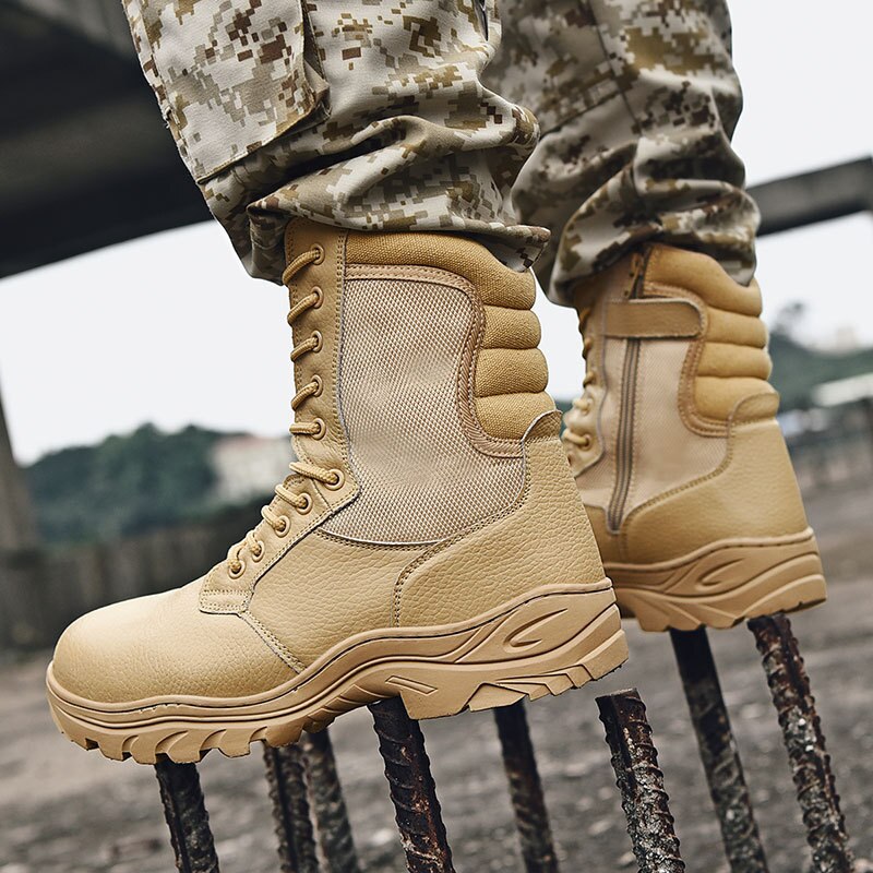 Men Military Leather Boots Special Force Tactical Desert Combat Outdoor Shoes Men's Steel Toe Cap Work Safety Shoes Ankle Boots