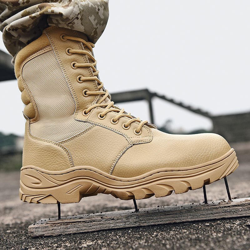 Men Military Leather Boots Special Force Tactical Desert Combat Outdoor Shoes Men's Steel Toe Cap Work Safety Shoes Ankle Boots