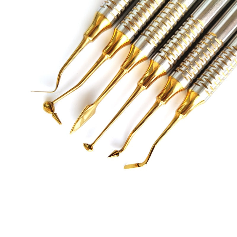 6pcs Dental Composite Resin Filling Spatula Titanium plated Head Resin Filler Set thick handle Restoration set Dental Instrument