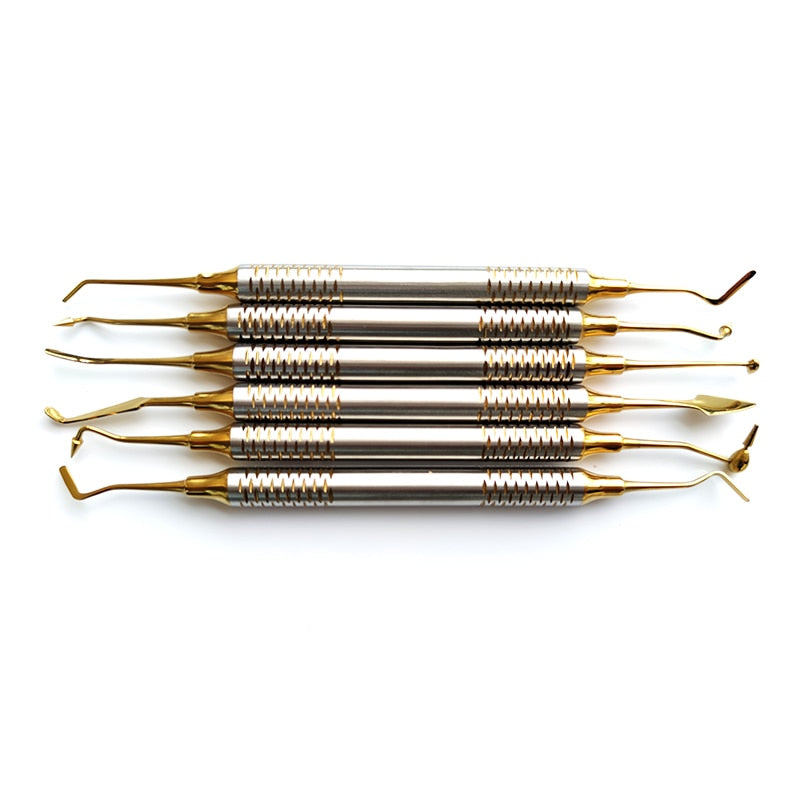 6pcs Dental Composite Resin Filling Spatula Titanium plated Head Resin Filler Set thick handle Restoration set Dental Instrument