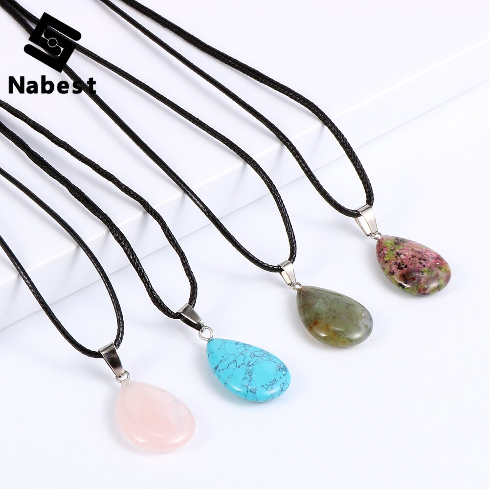 Women Natural Water Drop Pendant Necklace. Easy To Wear As A Necklace OR Choker with a Variety of Stones.