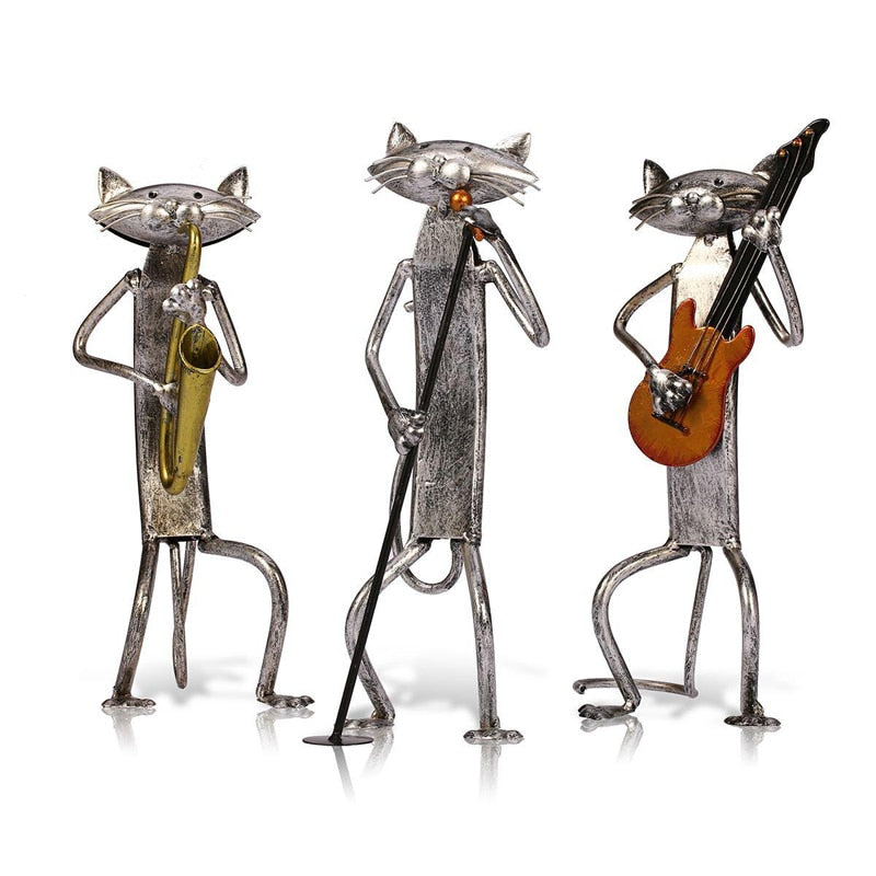 Tooarts Metal Cat Figurines Playing instruments and Singing.