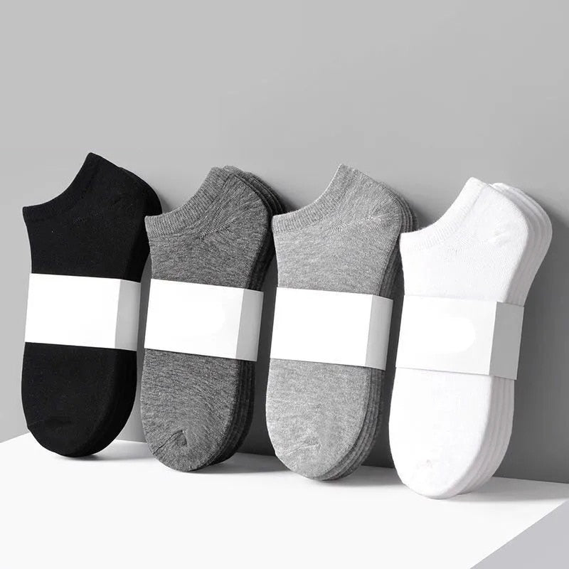 5 Pairs Low Cut Men/Women Cotton Sports Socks. Solid Black White Or Gray.