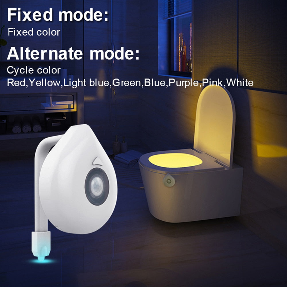 Decorative waterproof toilet light.  Motion sensor, battery operated.