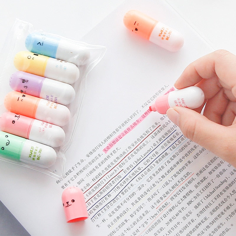 6 Pcs/lot Capsules Styling Highlighter Pens.