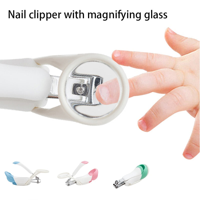 Foldable stainless steel baby nail clipper with magnifier safety zoom glass.