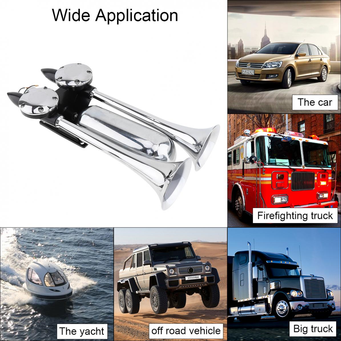 Universal 12~24 V 100~115 db Super Strong Noisy Air Compressor Dual Trumpet Air Horn for Car Truck Boat Train Vehicle