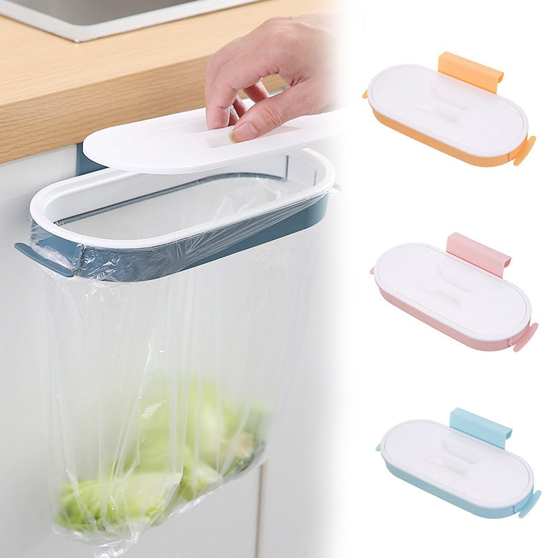 Kitchen Garbage Bag Rack that hangs on the front or back of the cupboard door. Great for quick access