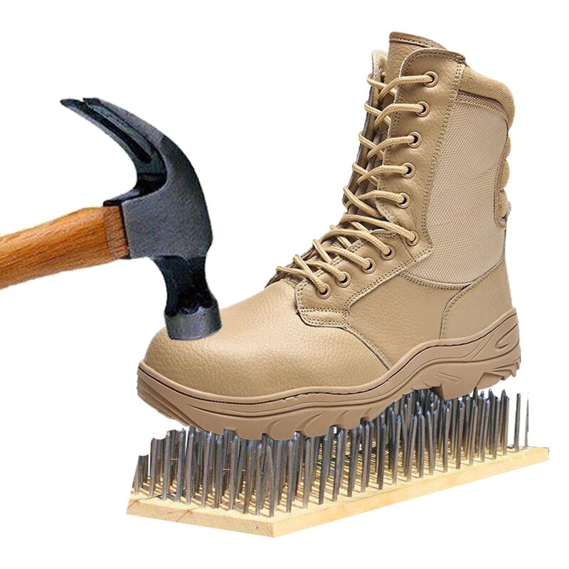 Men Military Leather Boots Special Force Tactical Desert Combat Outdoor Shoes Men's Steel Toe Cap Work Safety Shoes Ankle Boots