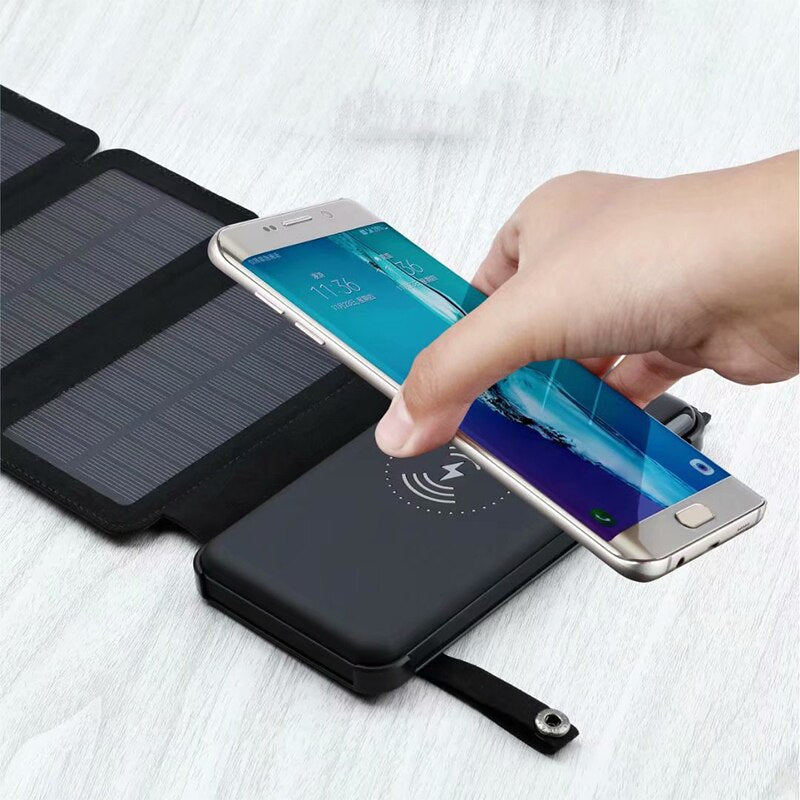 12000mAh Wireless Power Bank Foldable Solar Charger Powerbank Portable External Battery Pack