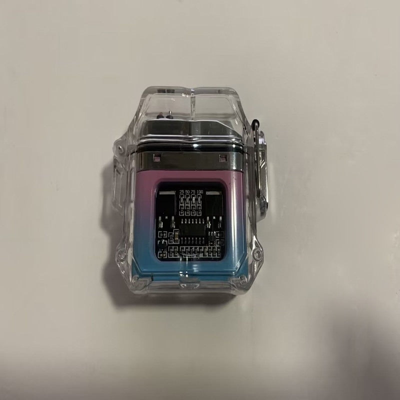 New Outdoor Windproof Waterproof Double Arc Cigarette Lighter Transparent Body Lighter USB Pulse Lighter Camping Lighter