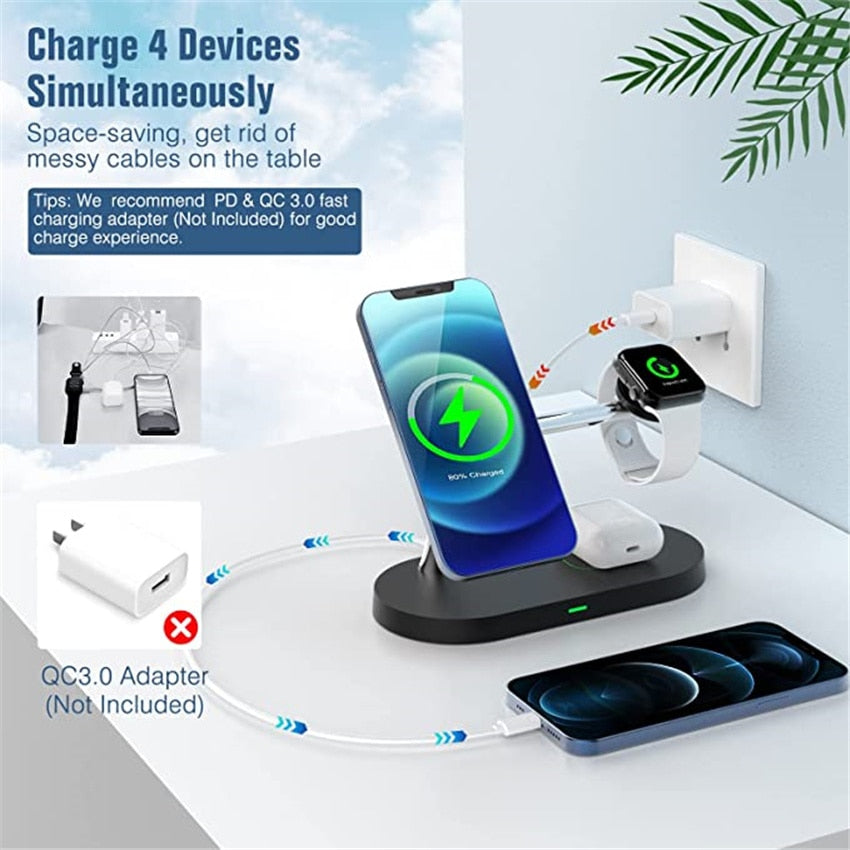30W 3 in 1 Magnetic Wireless Charger Stand for iPhone 14 13 12 Pro Max Apple Watch Airpods Induction Fast Charging Station