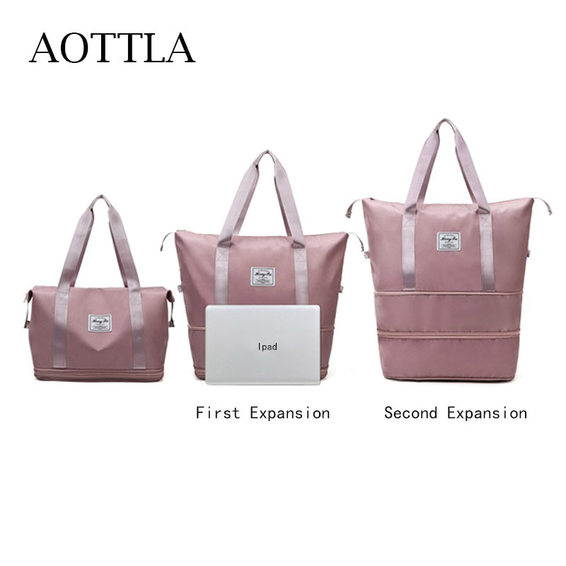 Women's AOTTLA casual handbag/carry on luggage bag for traveling. Double zipper on bottom to expand bag..