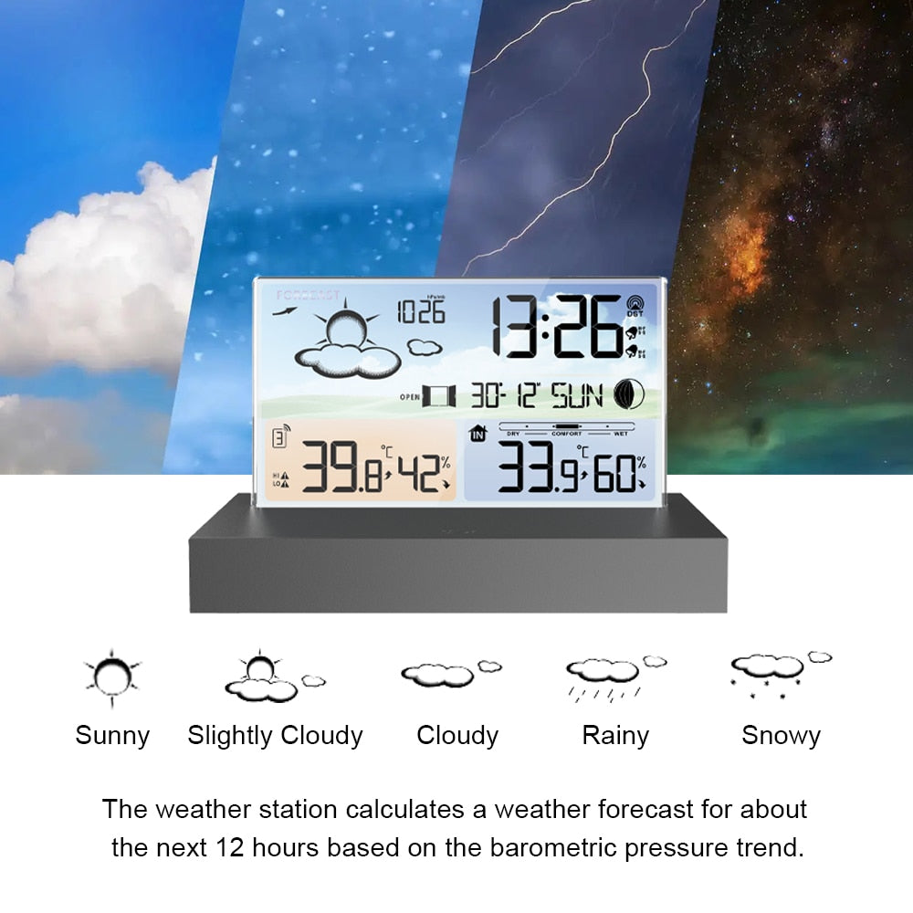 Transparent Weather Station Glass Colour Screen Thermometer Hygrometer Digital Temperature Humidity Monitor Weather Forecast