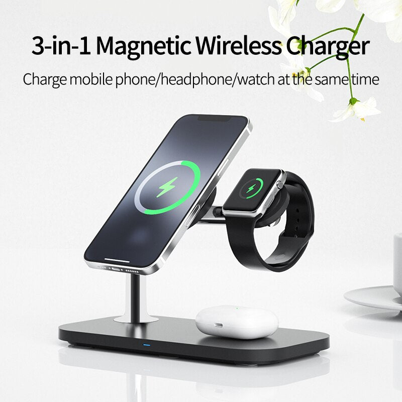 30W 3 in 1 Magnetic Wireless Charger Stand For iPhone 13 12 Pro Max Apple Watch Macsafe Fast Charging for Airpods iWatch 7 6