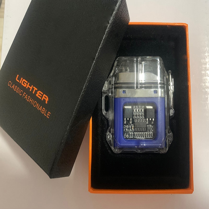New Outdoor Windproof Waterproof Double Arc Cigarette Lighter Transparent Body Lighter USB Pulse Lighter Camping Lighter