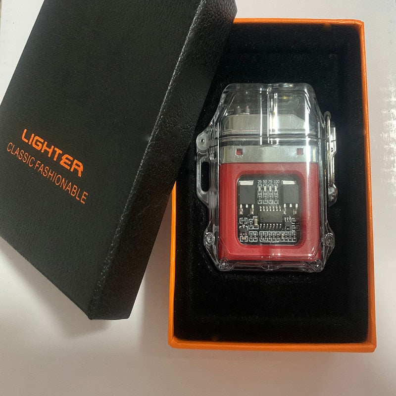 New Outdoor Windproof Waterproof Double Arc Cigarette Lighter Transparent Body Lighter USB Pulse Lighter Camping Lighter