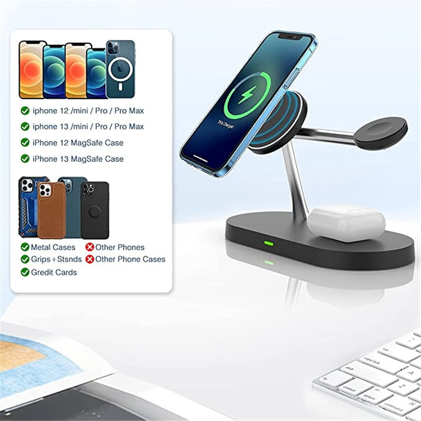30W 3 in 1 Magnetic Wireless Charger Stand for iPhone 14 13 12 Pro Max Apple Watch Airpods Induction Fast Charging Station