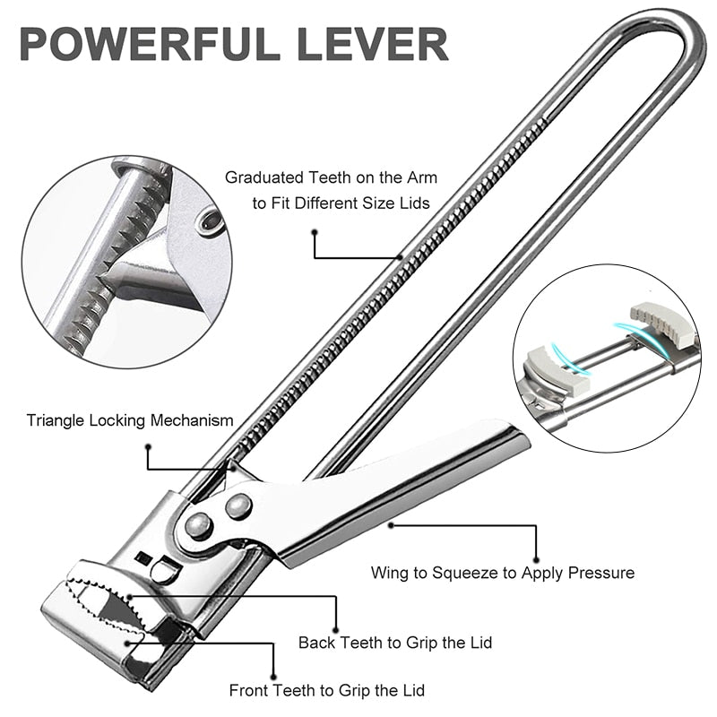 Can Opener Adjustable Stainless Steel Non-Slip Multifunction Manual Jar Bottle Opener
