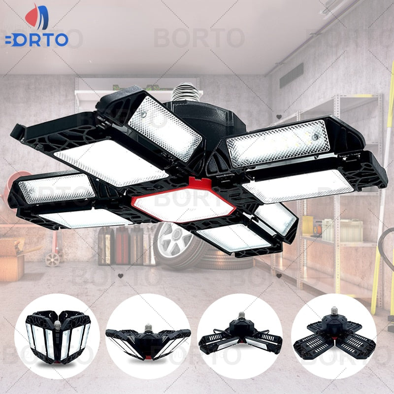 Led Garage Adjustable Ceiling Light With 12 Adjustable Panels. Great for Garage, Workshop and Warehouse.