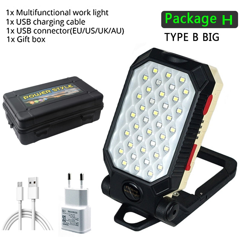 LED COB Rechargeable Magnetic Work Light Waterproof Camping Lantern Magnet Design with Power Display