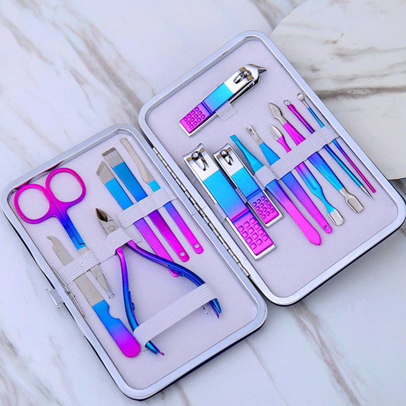 7/10/12/16 pcs Manicure Cutters Nail Clipper Set Household Stainless Steel Ear Spoon Nail Clippers Pedicure Nail Scissors Tool