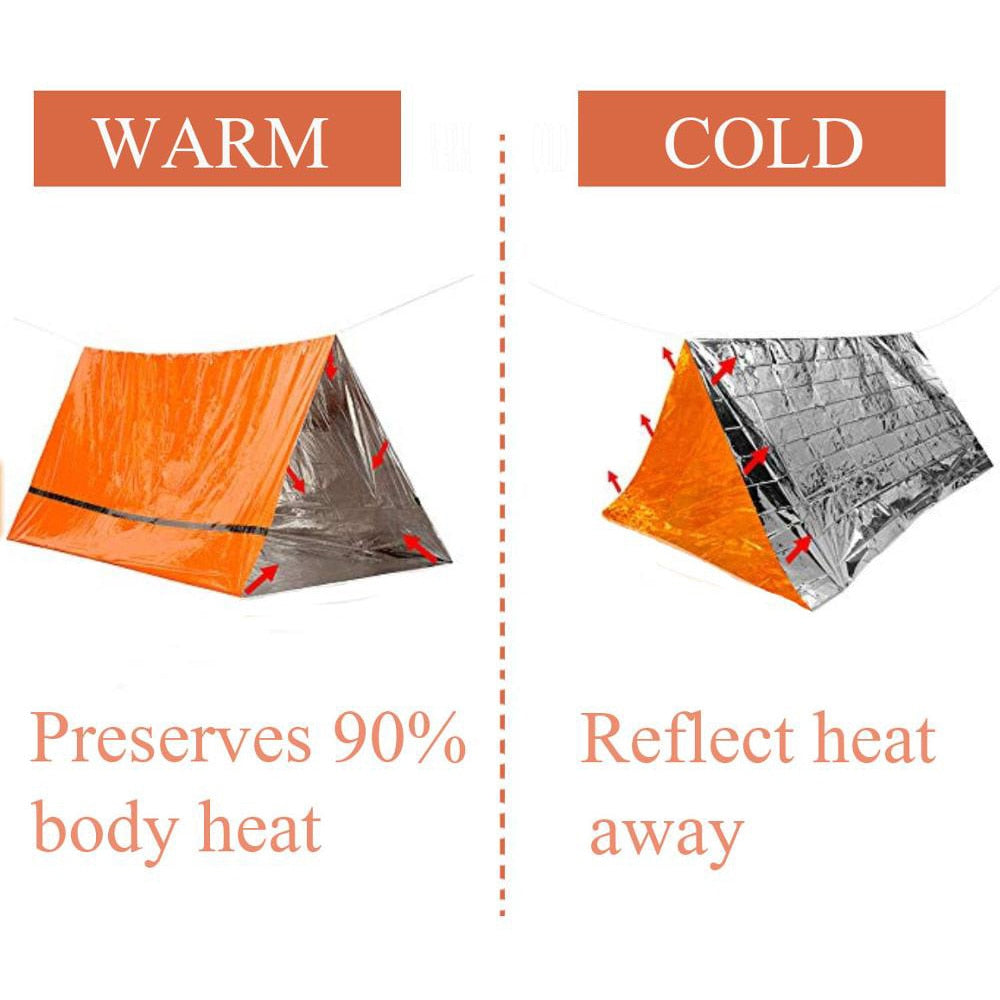 2 Person Emergency Shelter Survival Bivy Tube Tent Kit Thermal Blanket SOS Sleeping Bag Waterproof Survival Equipment
